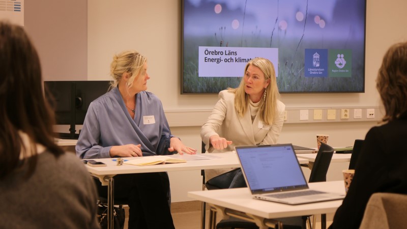 Två kvinnor vid ett bord i ett konferensrum