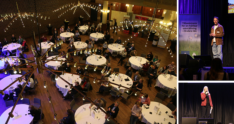 Collage: bilder på publik samt två talare på tidigare Energi- och klimatdag