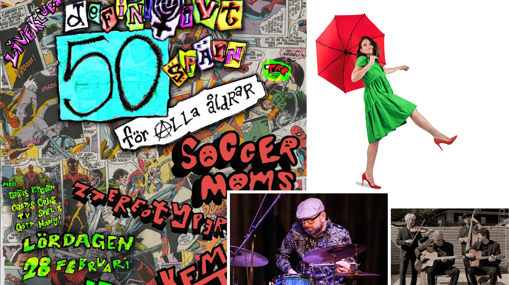 Music for pennies har klubbkväll den 28 februari med Soccer Moms, Zterotyperna, Kemtvätt och Monkey fever, Hallsbergs jazz och bluesklubb har konserter med Jojo Djerides den 28 februari, Vivian Buczek den 8 maj samt Mango Django den 24 april.