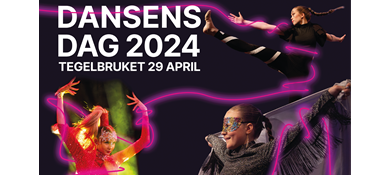 Fotocollage med tre unga dansare och texten Dansens dag 2024 Tegelbruket 29 april