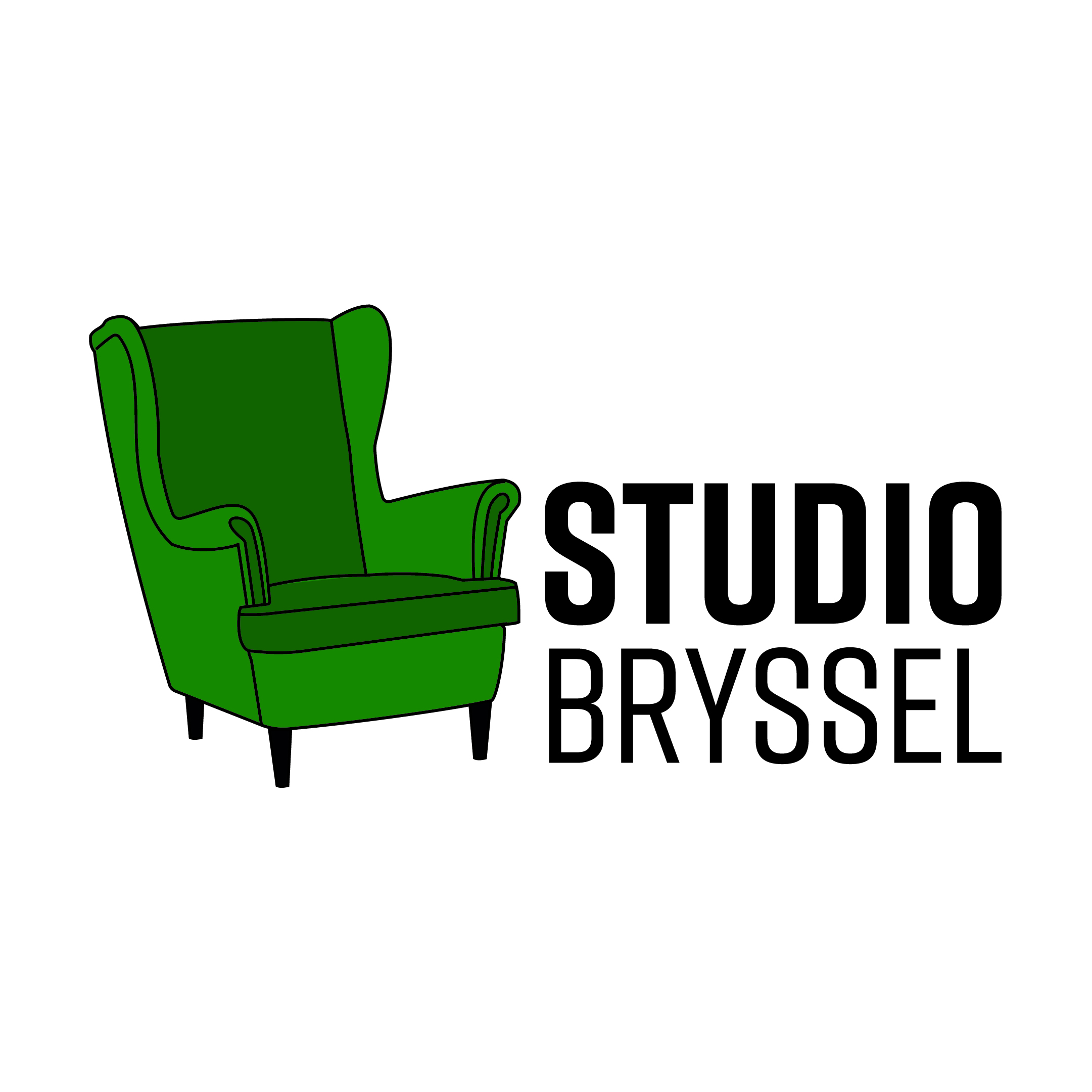 Grön fåtölj, text Studio Bryssel