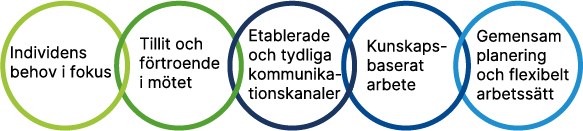 Ringar i grönt och blått som hakar i varandra. Texten i ringarna är de rubriker som kommer nedan i texten.